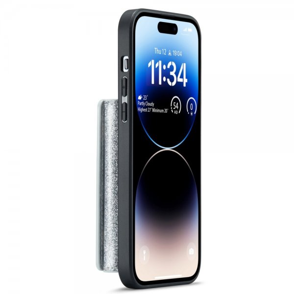 Dg.Ming iPhone 15 Pro Skal M3 Series Löstagbar Korthållare Glitter Silver