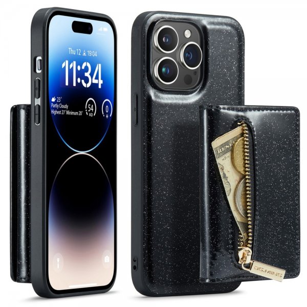 Dg.Ming iPhone 15 Pro Skal M3 Series Löstagbar Korthållare Glitter Svart