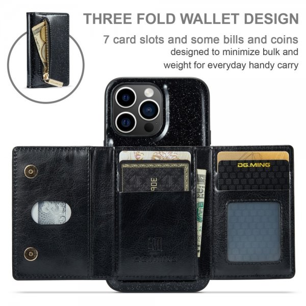 Dg.Ming iPhone 15 Pro Skal M3 Series Löstagbar Korthållare Glitter Svart