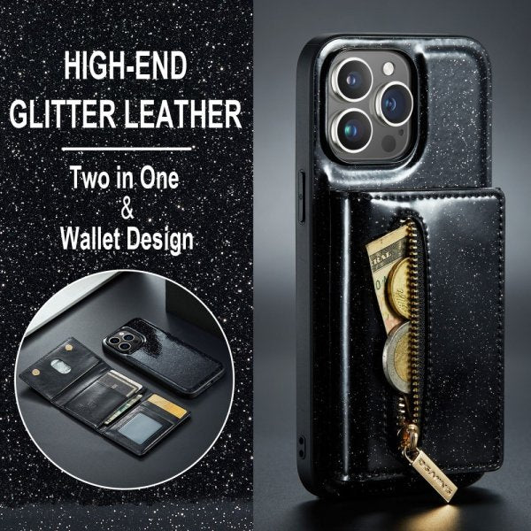 Dg.Ming iPhone 15 Pro Skal M3 Series Löstagbar Korthållare Glitter Svart