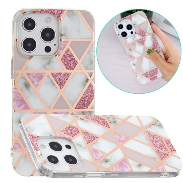 iPhone 15 Pro Skal Marmormönster Rosa Grå