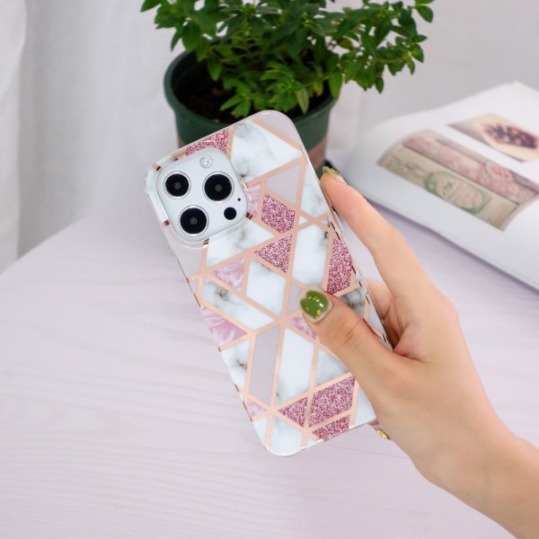 iPhone 15 Pro Skal Marmormönster Rosa Grå