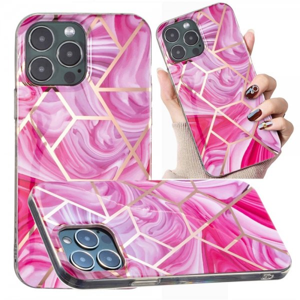 iPhone 15 Pro Skal Marmormönster Rosa Röd