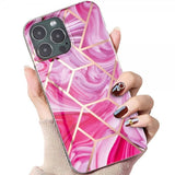iPhone 15 Pro Skal Marmormönster Rosa Röd