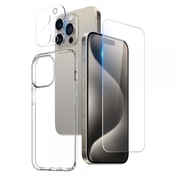 Northjo iPhone 15 Pro Skal med Skärmskydd och Kameraskydd 3-i-1