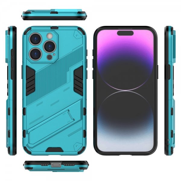 iPhone 15 Pro Skal med Stativ Ljusblå
