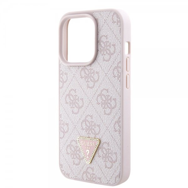 Guess iPhone 15 Pro Skal Metal Logo Strass Crossbody Strap Rosa