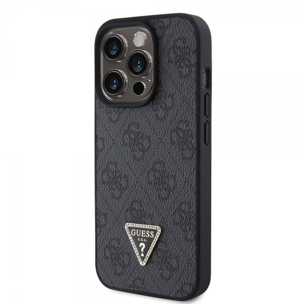 Guess iPhone 15 Pro Skal Metal Logo Strass Crossbody Strap Svart