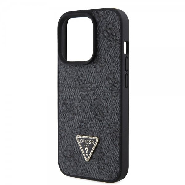 Guess iPhone 15 Pro Skal Metal Logo Strass Crossbody Strap Svart