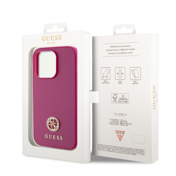 Guess iPhone 15 Pro Skal Metal Logo Strass Metallic Rosa