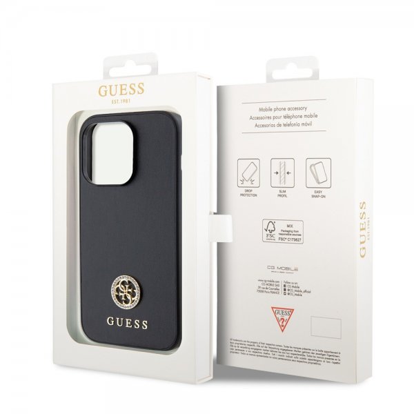 Guess iPhone 15 Pro Skal Metal Logo Strass Svart