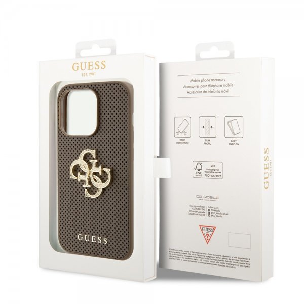 Guess iPhone 15 Pro Skal Perforated Glitter Brun