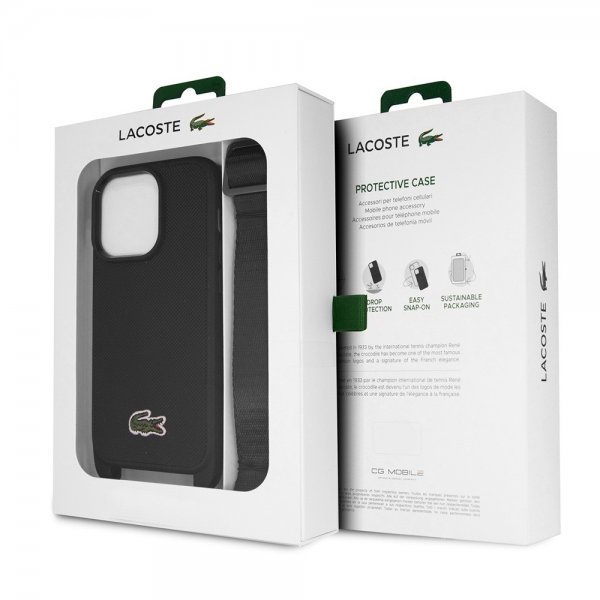 Lacoste iPhone 15 Pro Skal Petit Pique Logo Strap Svart