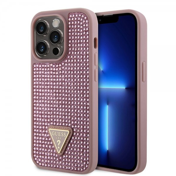 Guess iPhone 15 Pro Skal Rhinestone Rosa
