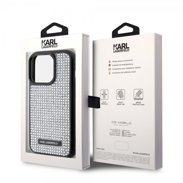Karl Lagerfeld iPhone 15 Pro Skal Rhinestone Silver