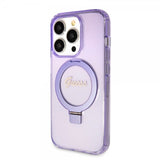 Guess iPhone 15 Pro Skal Ring Stand Glitter MagSafe Lila