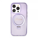 Guess iPhone 15 Pro Skal Ring Stand Glitter MagSafe Lila