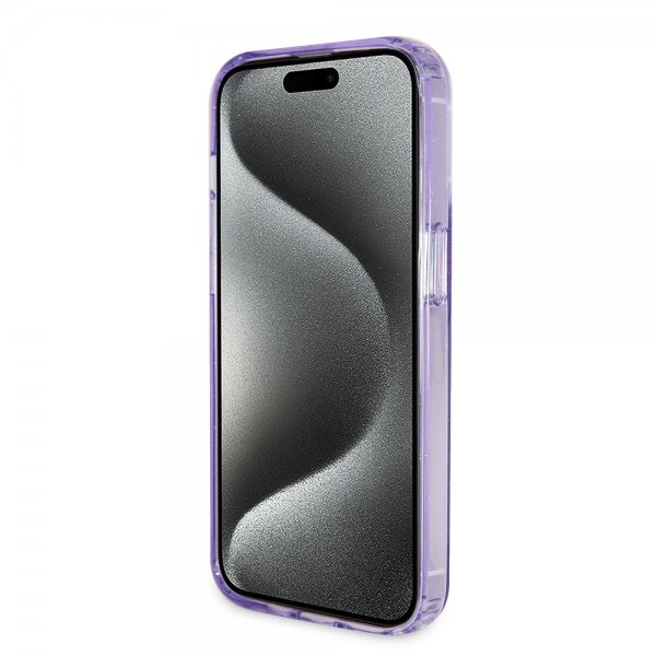 Guess iPhone 15 Pro Skal Ring Stand Glitter MagSafe Lila
