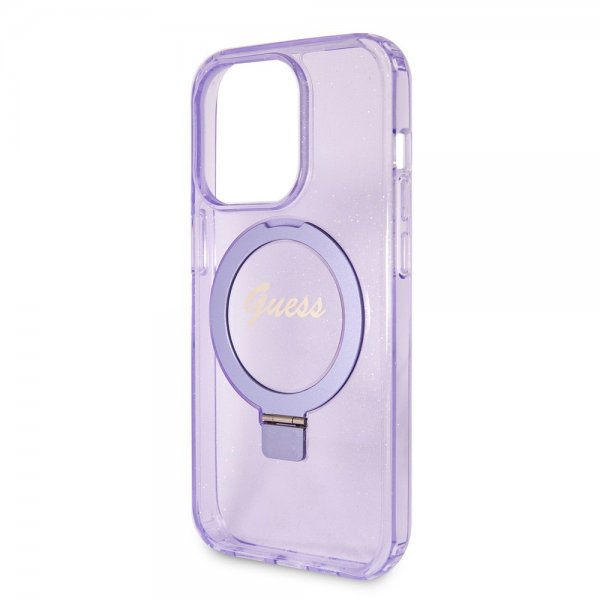 Guess iPhone 15 Pro Max Skal Ring Stand Glitter MagSafe Lila