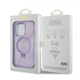 Guess iPhone 15 Pro Max Skal Ring Stand Glitter MagSafe Lila