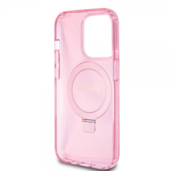 Guess iPhone 15 Pro Skal Ring Stand Glitter MagSafe Rosa