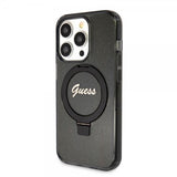 Guess iPhone 15 Pro Skal Ring Stand Glitter MagSafe Svart
