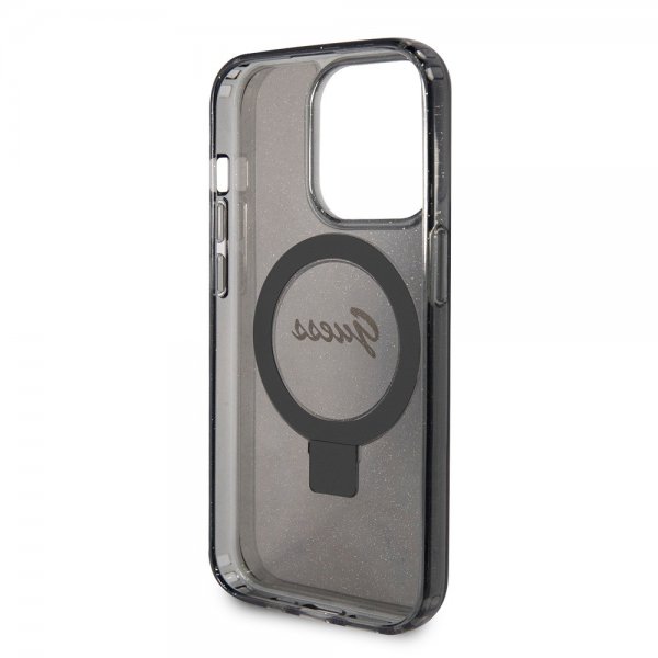 Guess iPhone 15 Pro Skal Ring Stand Glitter MagSafe Svart