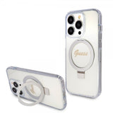 Guess iPhone 15 Pro Skal Ring Stand Glitter MagSafe Transparent