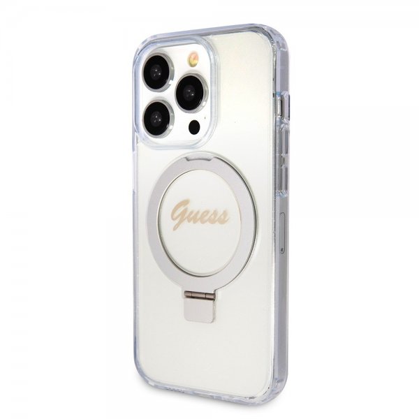 Guess iPhone 15 Pro Skal Ring Stand Glitter MagSafe Transparent