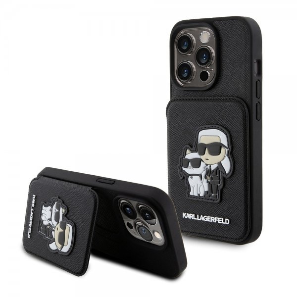 Karl Lagerfeld iPhone 15 Pro Skal Saffiano Card Slots & Stand Svart