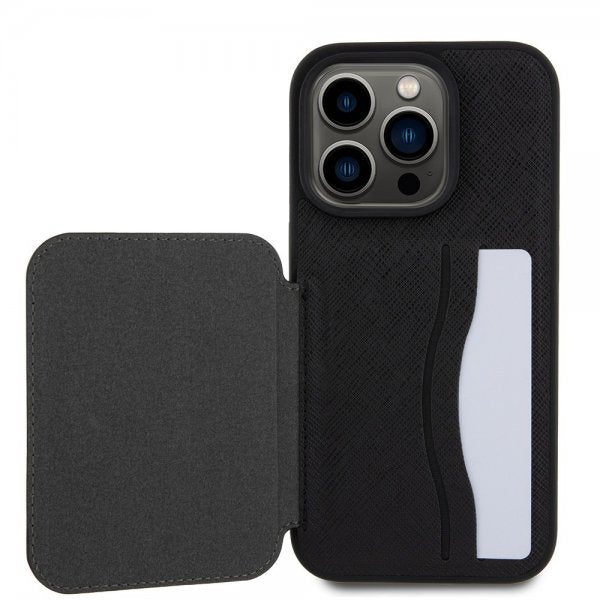 Karl Lagerfeld iPhone 15 Pro Skal Saffiano Card Slots & Stand Svart