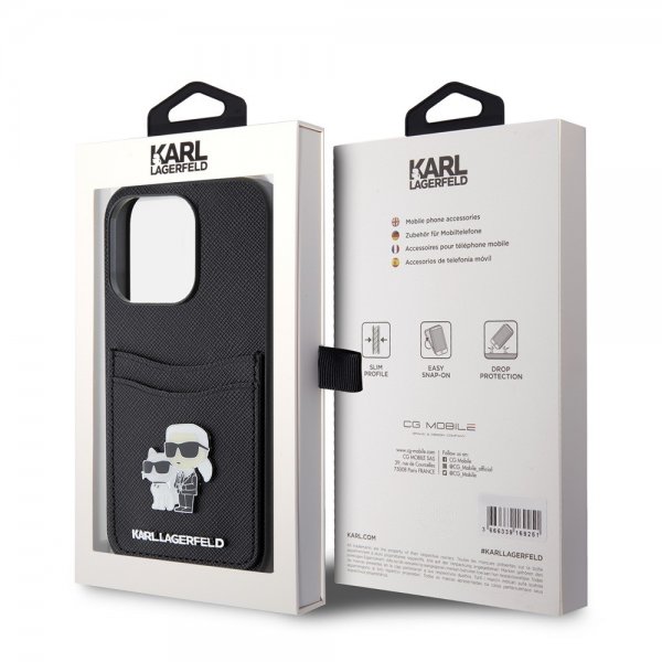 Karl Lagerfeld iPhone 15 Pro Skal Saffiano Double Cardslot Svart