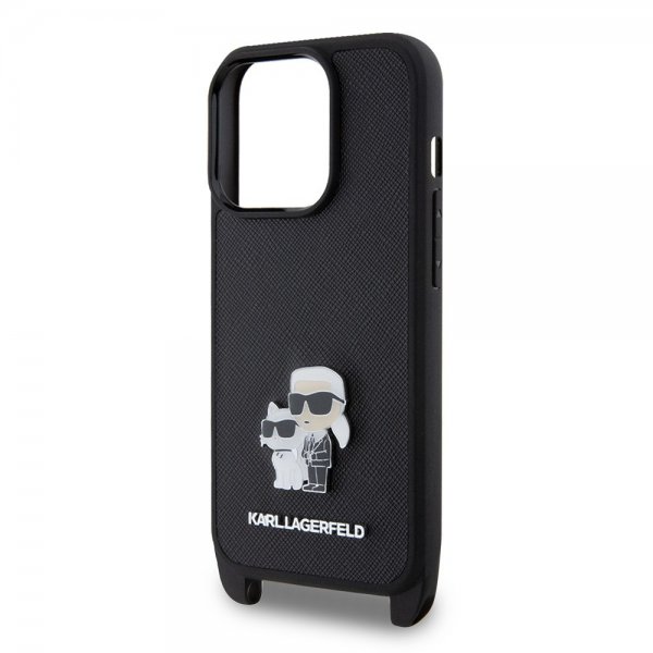 Karl Lagerfeld iPhone 15 Pro Skal Saffiano Karl & Choupette Crossbody Svart