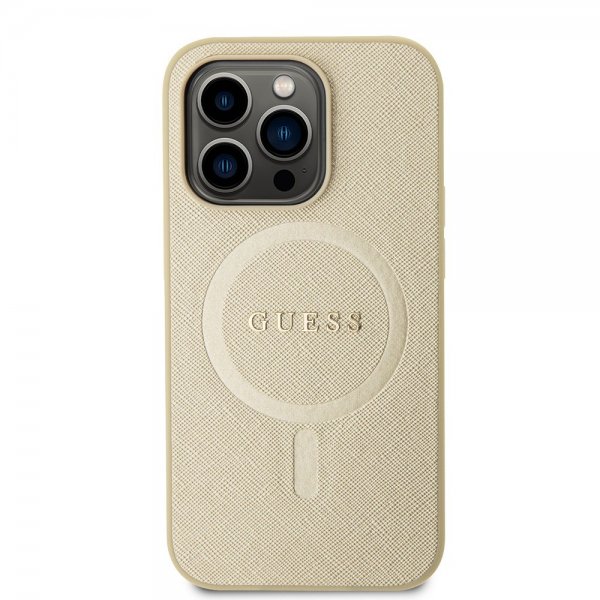 Guess iPhone 15 Pro Skal Saffiano MagSafe Beige