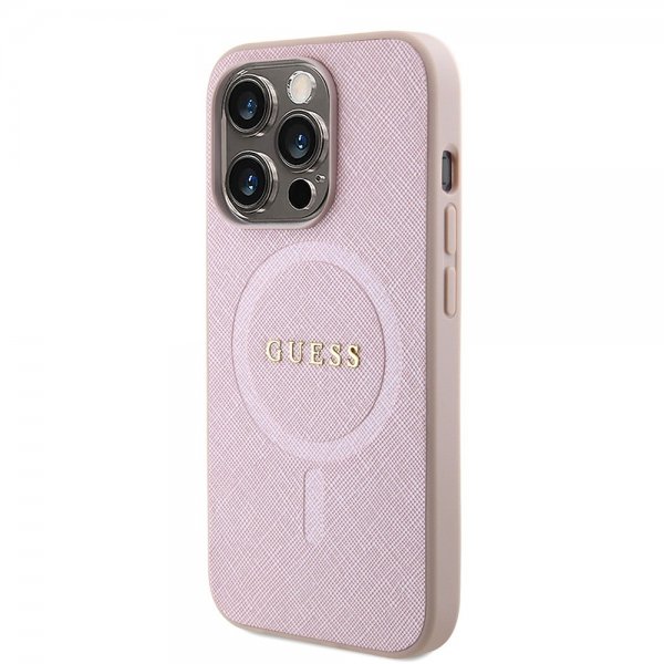 Guess iPhone 15 Pro Skal Saffiano MagSafe Rosa