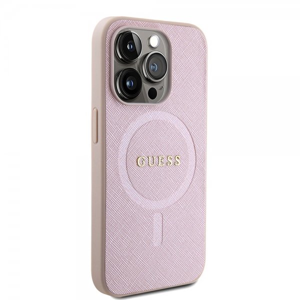 Guess iPhone 15 Pro Skal Saffiano MagSafe Rosa