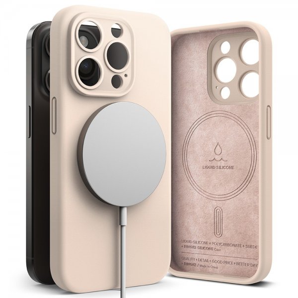 Ringke iPhone 15 Pro Skal Silicone Magnetic Pink Sand