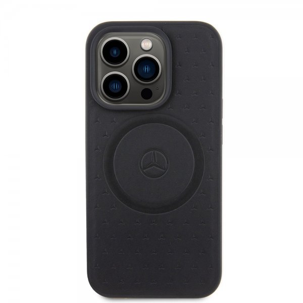 Mercedes Benz iPhone 15 Pro Skal Star Pattern MagSafe Svart