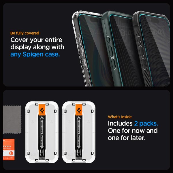 Spigen iPhone 15 Pro Skärmskydd GLAS.tR EZ Fit Privacy 2-pack