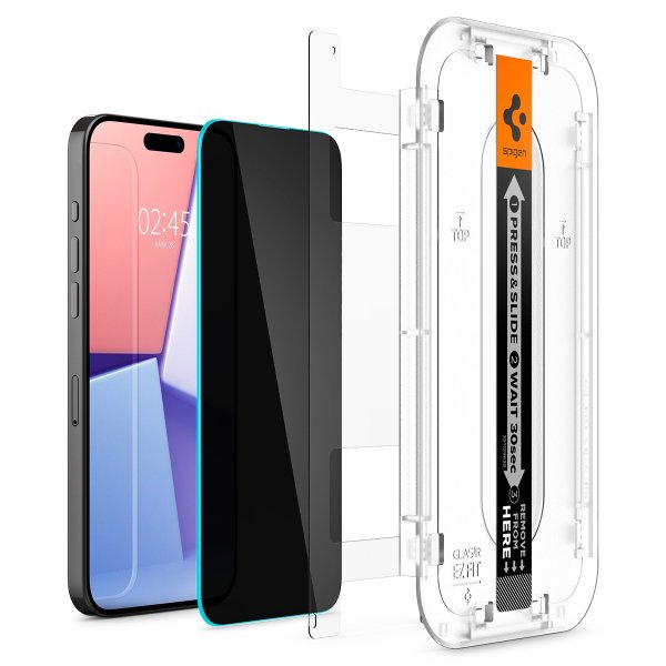 Spigen iPhone 15 Pro Skärmskydd GLAS.tR EZ Fit Privacy 2-pack