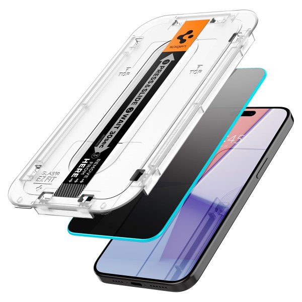 Spigen iPhone 15 Pro Skärmskydd GLAS.tR EZ Fit Privacy 2-pack
