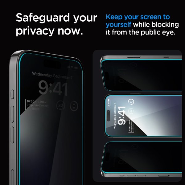 Spigen iPhone 15 Pro Skärmskydd GLAS.tR EZ Fit Privacy 2-pack