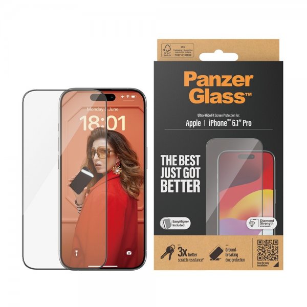 PanzerGlass iPhone 15 Pro Skärmskydd Ultra-Wide Fit EasyAligner