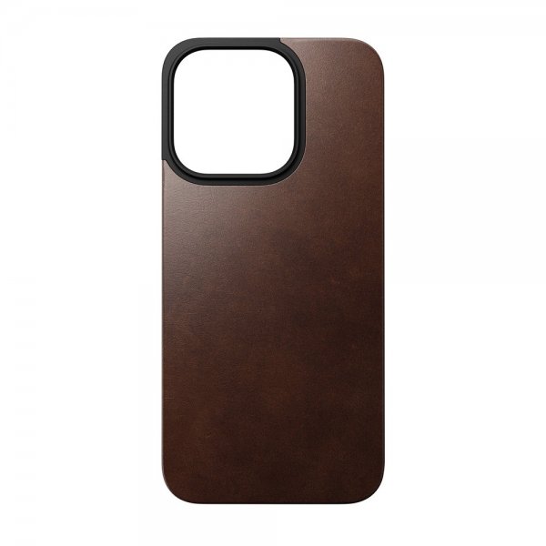 Nomad iPhone 15 Pro Skin Magnetic Leather Back Horween Rustic Brown