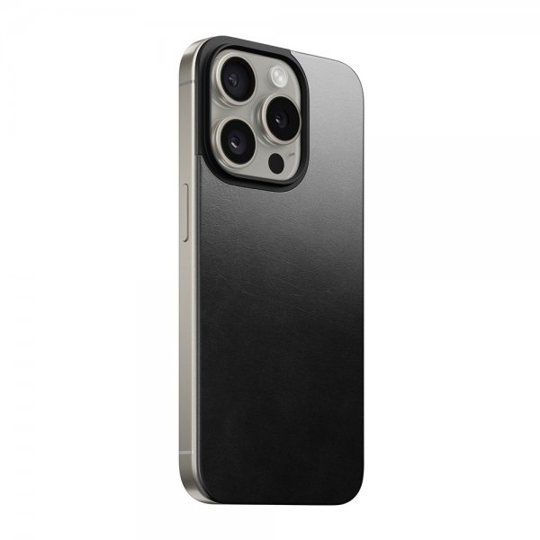 Nomad iPhone 15 Pro Skin Magnetic Leather Back Horween Svart