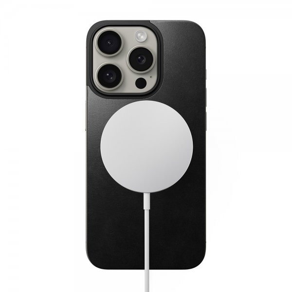 Nomad iPhone 15 Pro Skin Magnetic Leather Back Horween Svart