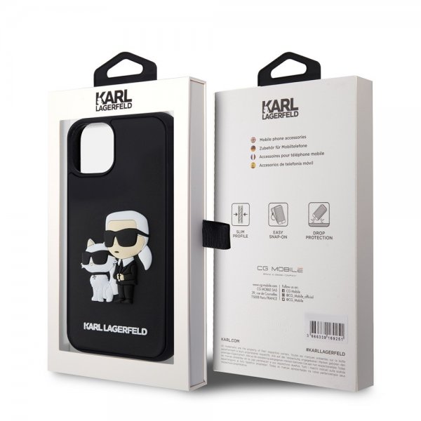 Karl Lagerfeld iPhone 15 Skal 3D Rubber Karl & Choupette Svart