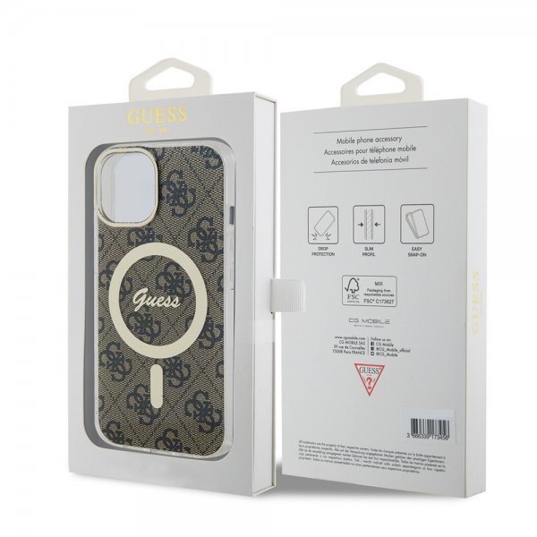 Guess iPhone 15 Skal 4G Pattern MagSafe Brun