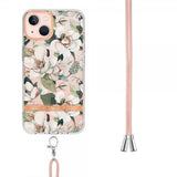iPhone 15 Skal Blommönster med Strap Grön Gardenia