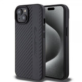 Mercedes Benz iPhone 15 Skal Carbon Effect Leather Stripe AMG Svart